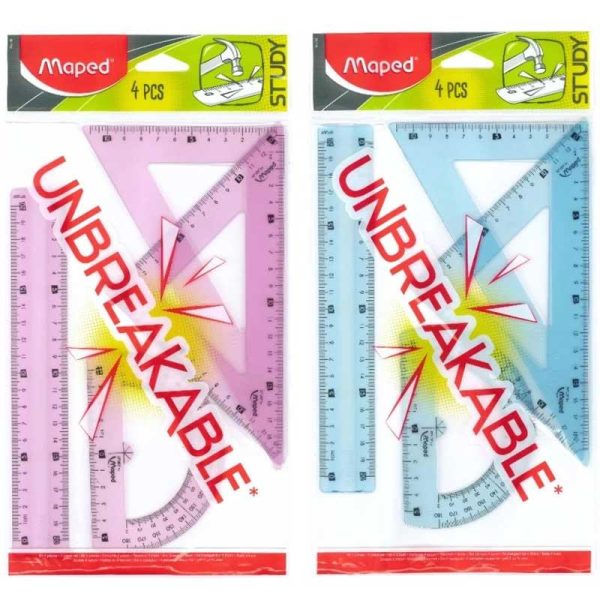 Maped Unbreakable 20cm - Σετ 4 Γεωμετρικά Όργανα Πλαστικά Διάφανα (2 Χρώματα)