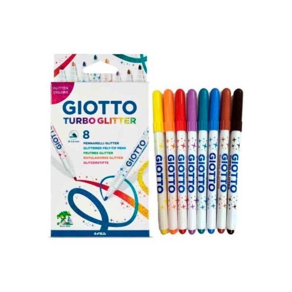 Giotto Turbo Glitter Μαρκαδόροι Ζωγραφικής Λεπτοί σε 8 Χρώματα