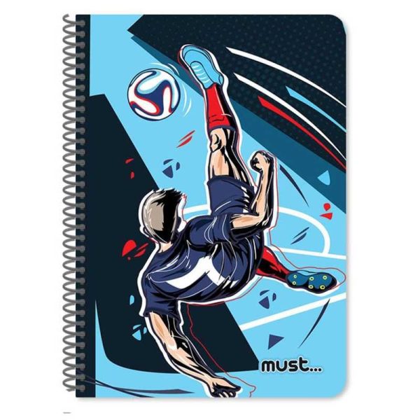 Must Football - Σπιράλ Τετράδιο Ριγέ 60 Φύλλων 2 Θεμάτων 17x24cm