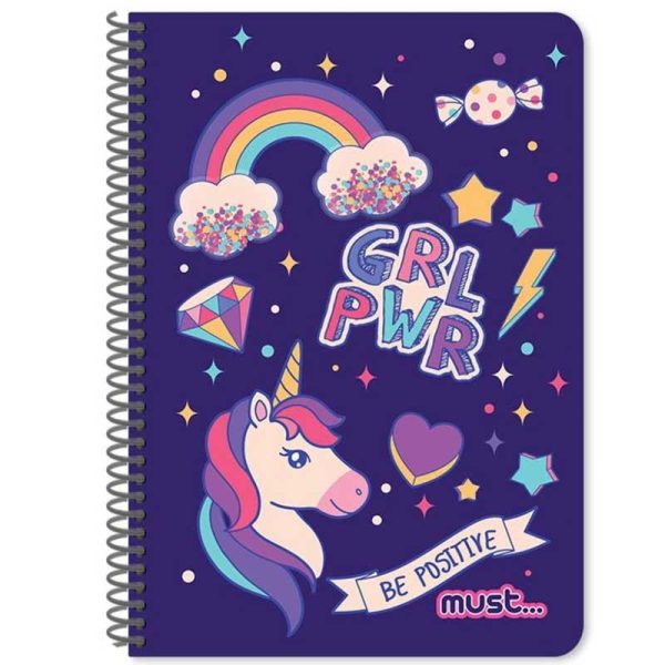 Must Unicorn - Σπιράλ Τετράδιο Ριγέ 60 Φύλλων 2 Θεμάτων 17x24cm