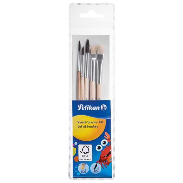 Pelikan Pinsel Starter Set Νο 2-4-6 Στρογγυλά & Νο 6-10 Πλακέ Πινέλα Ζωγραφικής (5τμχ)