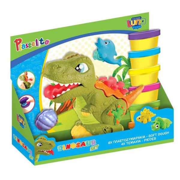 Luna Plastelino Dinosaur Set - Σετ Πλαστοζυμαράκια με 6 Βαζάκια & Αξεσουάρ