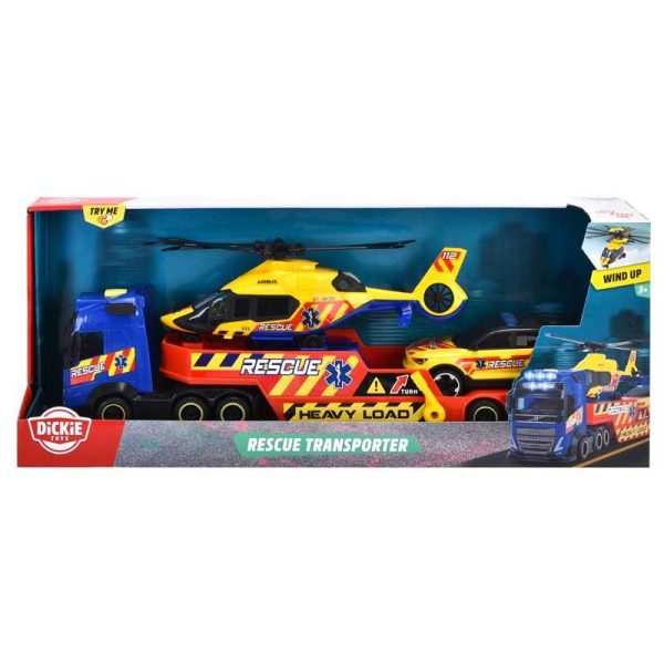 Dickie Toys Rescue Transporter - Φορτηγό, Αυτοκίνητο και Ελικόπτερο Άμεσης Βοήθειας Πλαστικό Με Ήχο Και Φως 40cm