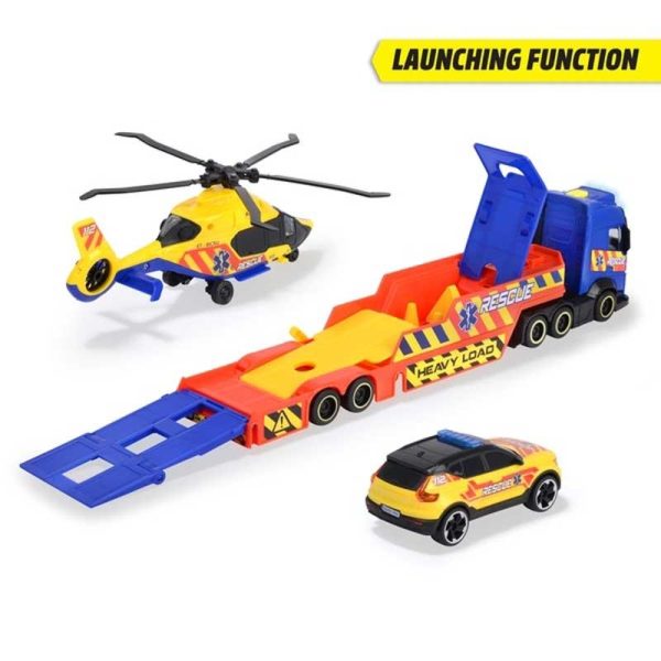 Dickie Toys Rescue Transporter - Φορτηγό, Αυτοκίνητο και Ελικόπτερο Άμεσης Βοήθειας Πλαστικό Με Ήχο Και Φως 40cm