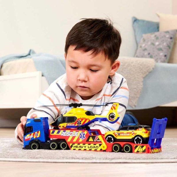 Dickie Toys Rescue Transporter - Φορτηγό, Αυτοκίνητο και Ελικόπτερο Άμεσης Βοήθειας Πλαστικό Με Ήχο Και Φως 40cm