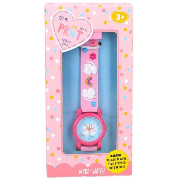 Pret Watch Happy Times Cat Παιδικό Αναλογικό Ρολόι Χειρός με Λουράκι από Καουτσούκ/Πλαστικό Ροζ