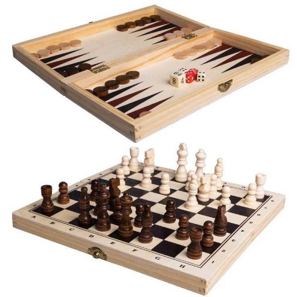 Clown Games 3-In-1 Game Wood - Ξύλινο Σετ Σκάκι - Πούλια - Τάβλι