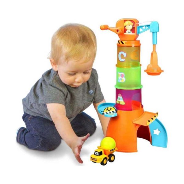 Bburago Junior VOLVO 5-in-1 Stacking Crane: Παιχνίδι Κύλησης με Γερανό & Φορτηγό VOLVO