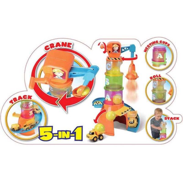 Bburago Junior VOLVO 5-in-1 Stacking Crane: Παιχνίδι Κύλησης με Γερανό & Φορτηγό VOLVO