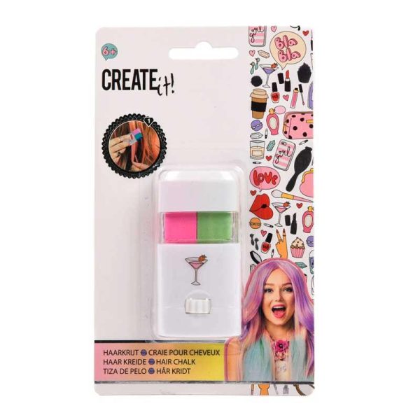 Create it! Hair Chalk - Παιδική Βαφή Μαλλιών Κιμωλία Λαχανί & Ανοιχτό Ροζ