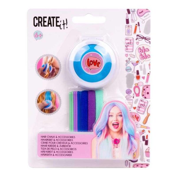 Create it! Hair Chalk Blue And Accessories - Παιδικό Σετ Με Κοκκαλάκια και Προσωρινή Βαφή Μαλλιών Μπλε