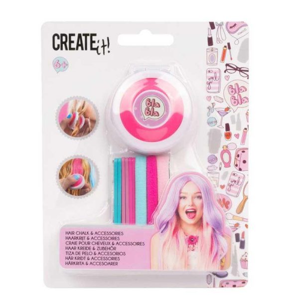 Create it! Hair Chalk Pink And Accessories - Παιδικό Σετ Με Κοκκαλάκια και Προσωρινή Βαφή Μαλλιών Ροζ