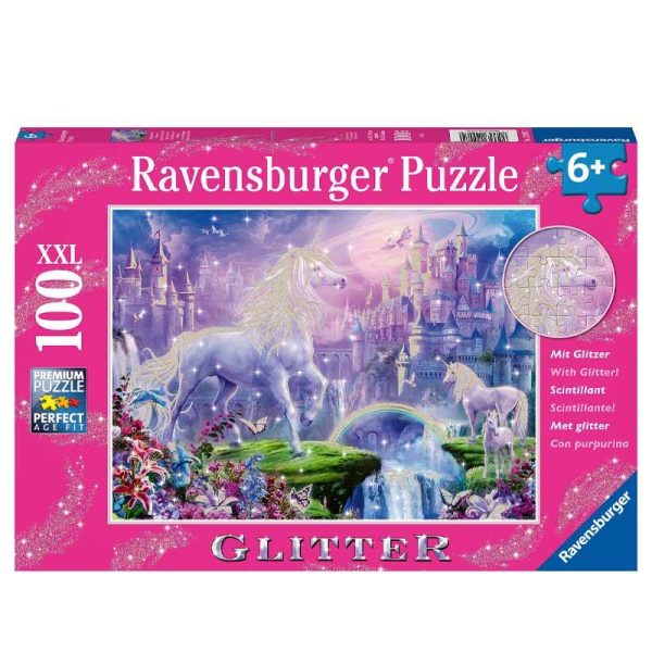 Ravensburger Glitter Puzzle XXL Unicorn Kingdom - Παζλ Μονόκεροι με 100 κομμάτια
