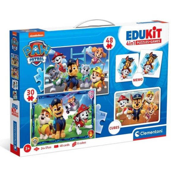 Clementoni Edukit 4 in 1 Paw Patrol - Σετ με 2 Παζλ, Παιχνίδι ΜΕΜΟ & Παζλ με 6 Κύβους