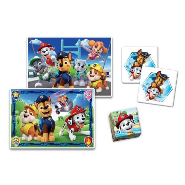 Clementoni Edukit 4 in 1 Paw Patrol - Σετ με 2 Παζλ, Παιχνίδι ΜΕΜΟ & Παζλ με 6 Κύβους