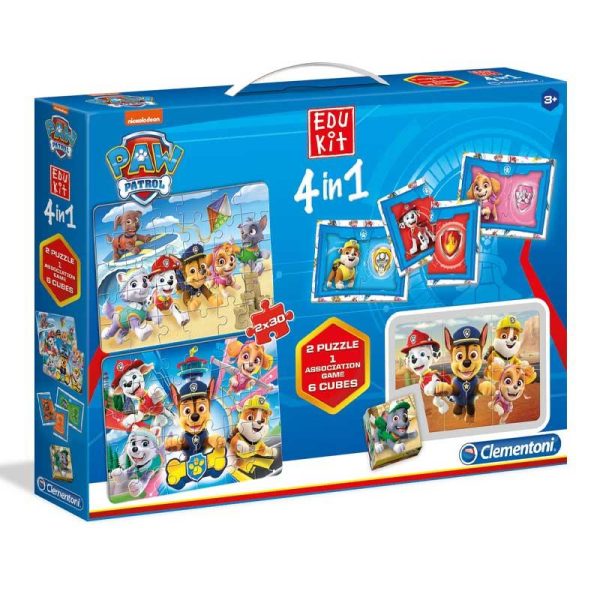 Clementoni Edukit 4 in 1 Paw Patrol - Σετ με 2 Παζλ, Παιχνίδι ΜΕΜΟ & Παζλ με 6 Κύβους
