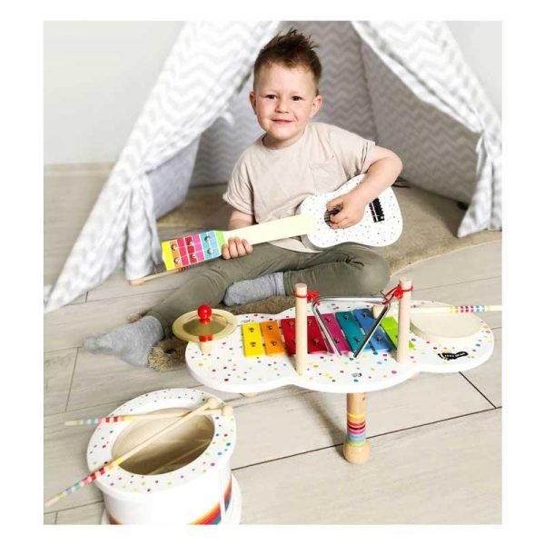 Small Foot Ξύλινη Κιθάρα Λευκή - Πουά 53cm