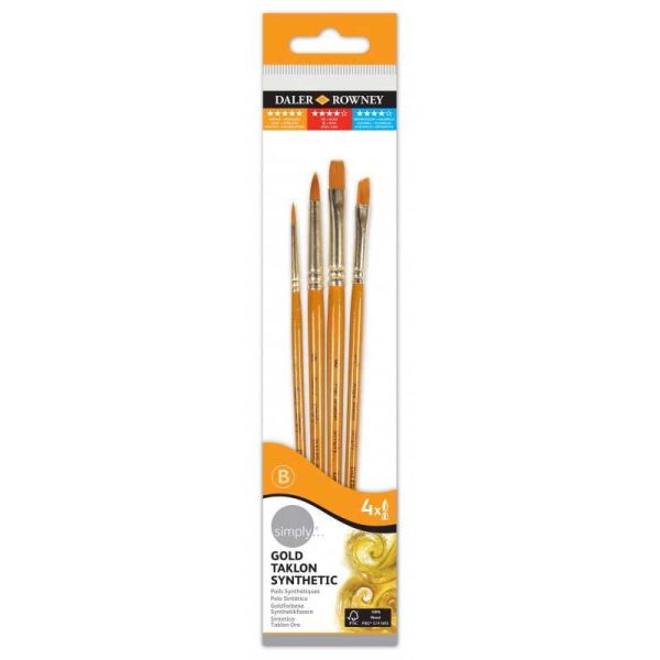 Daler Rowney Gold Taklon Synthetic Brush Set 4 Pack Πινέλα Ζωγραφικής (4τμχ)