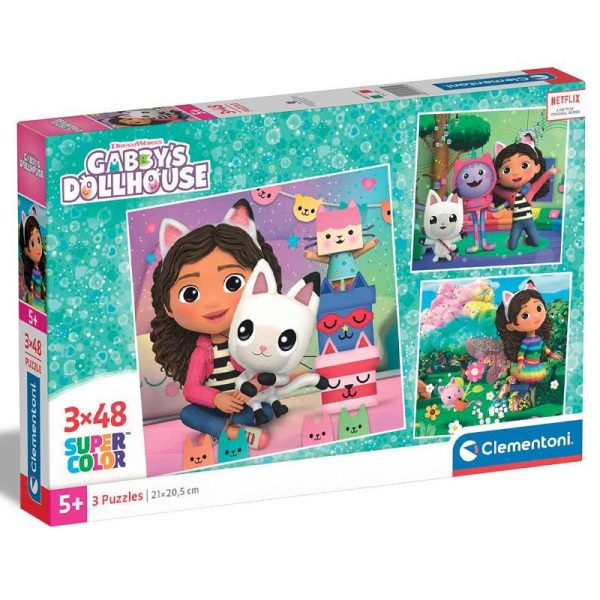 Clementoni Supercolor Puzzle Gabby's Dollhouse - 3 Παζλ με 48 κομμάτια