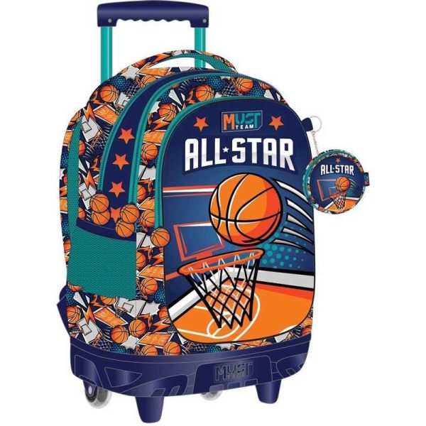 Must Team Basketball Σχολική Τσάντα Trolley Δημοτικού Μπάσκετ + Δώρο Πορτοφόλι