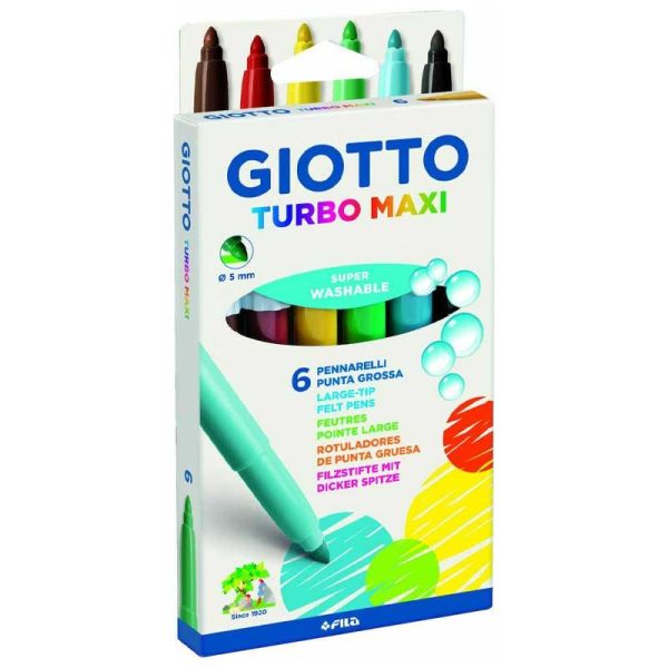Giotto Turbo Maxi Πλενόμενοι Μαρκαδόροι Ζωγραφικής Χονδροί σε 6 Χρώματα
