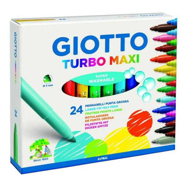 Giotto Turbo Maxi Πλενόμενοι Μαρκαδόροι Ζωγραφικής Χονδροί σε 24 Χρώματα