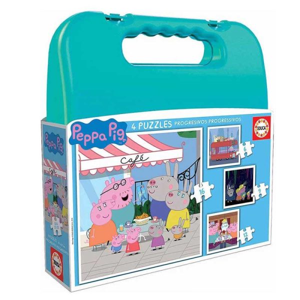 Educa Peppa Pig Puzzles - Σετ Βαλιτσάκι με 4 Παζλ (6-9-12-16τμχ)