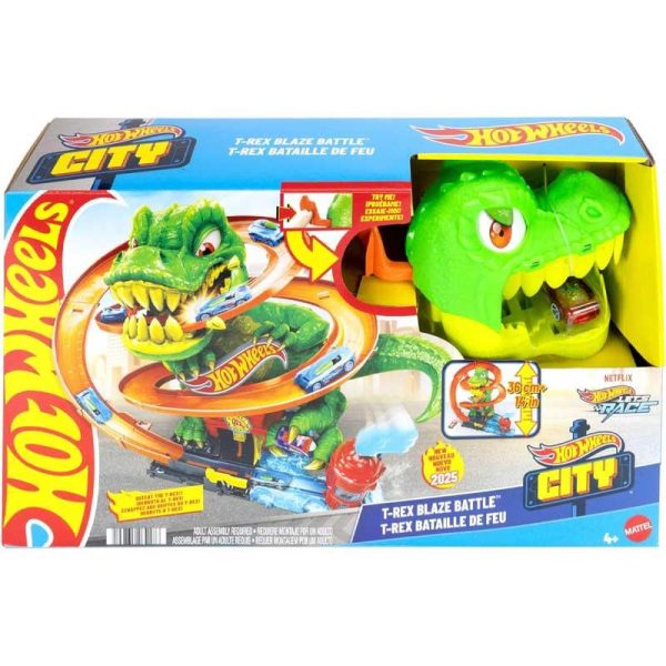 Hot Wheels City T-Rex Blaze Battle - Πίστα Πυροσβεστικός Σταθμός με Αυτοκινητάκι