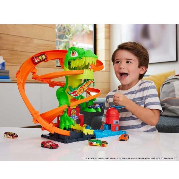 Hot Wheels City T-Rex Blaze Battle - Πίστα Πυροσβεστικός Σταθμός με Αυτοκινητάκι